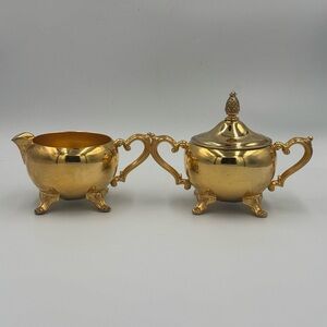 Vintage International Silver Company 24k Gold Plated Creamer and Sugar Bowl Set